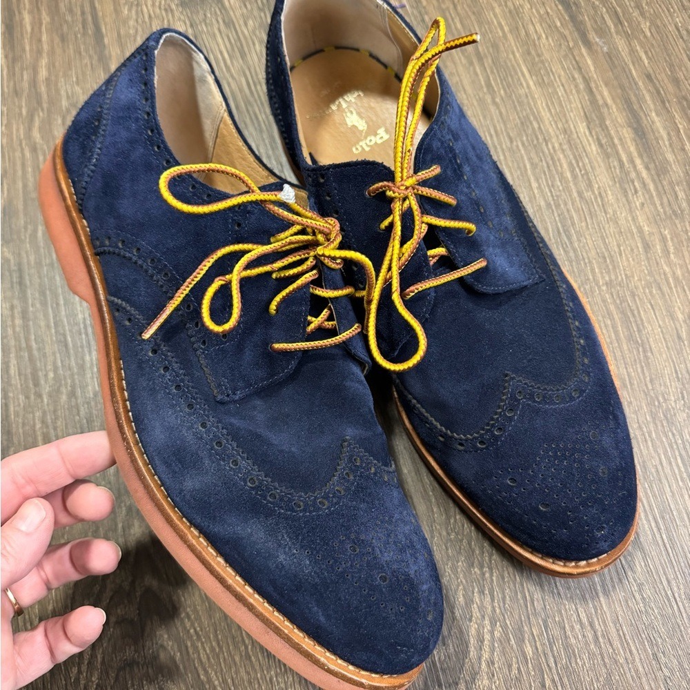 Polo Ralph‎ Lauren Rhett Wingtip Oxfords Blue Suede Sz 11D Preppy Old Money